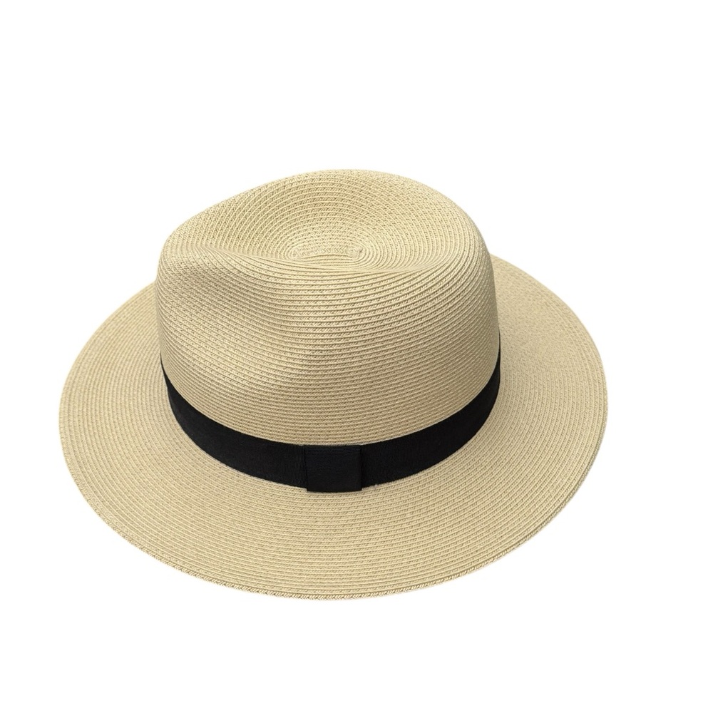 Straw Fedora Hat Tan Wide Brim Summer Beach Sun Hat Classic Panama Style